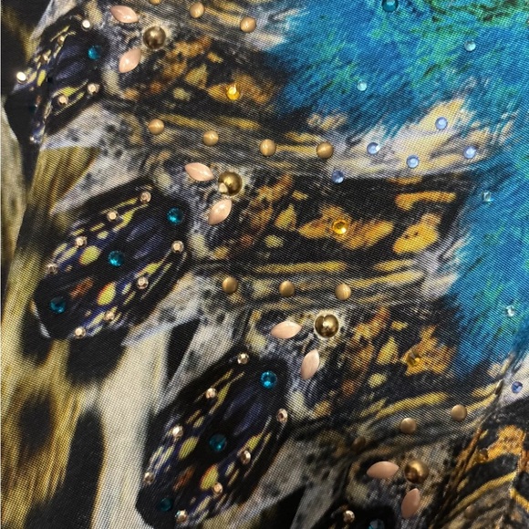 RARE! EUC Camilla Long Halter Dress Leopard Peacock Feather V Neck Studs Crystal - Picture 7 of 8